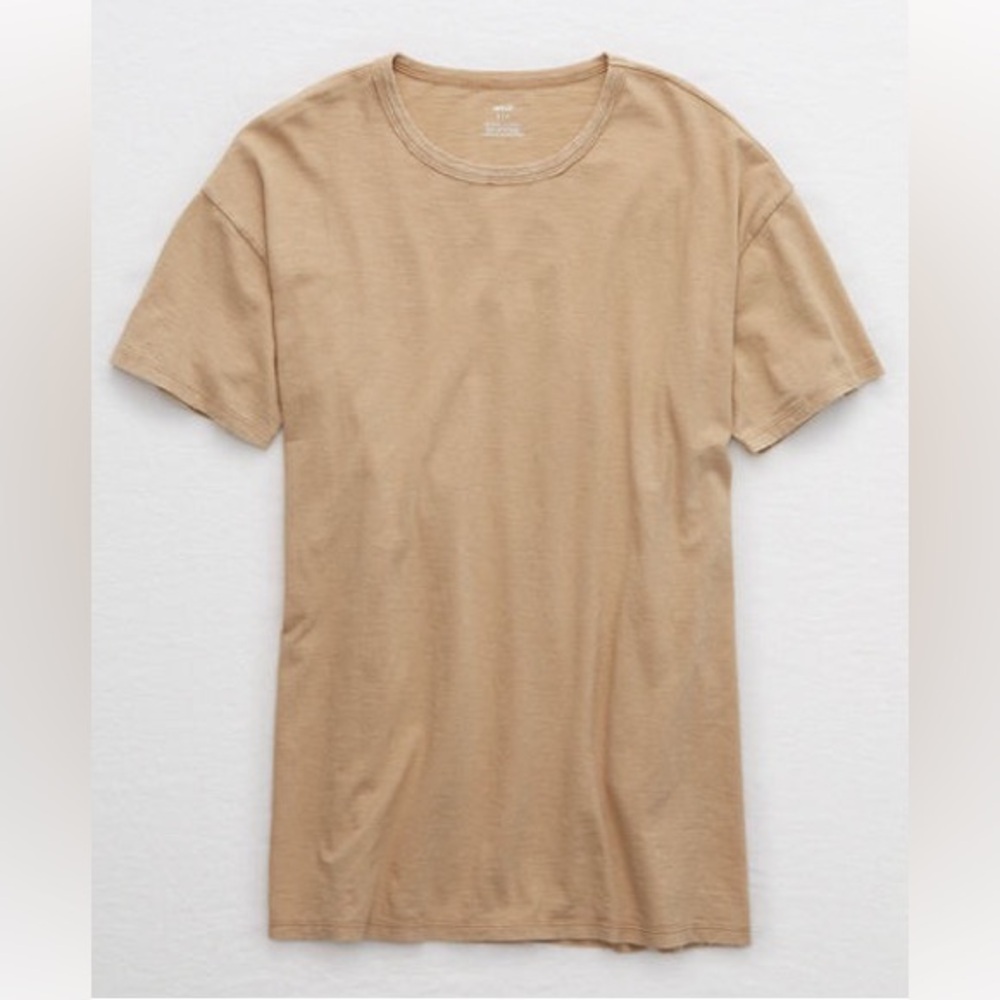 Aerie Boyfriend Distressed Oversized T-shirt in Dark Tan